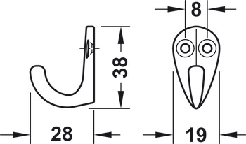 Coat Hook Sgl 2H 19x28x38x8mm Aluminium Polished - view 4