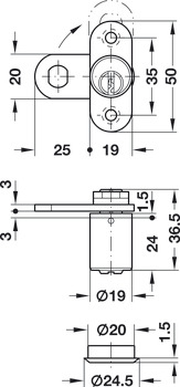 Cylinder CamLock w Trap D19mm Dif Dir.A - view 2