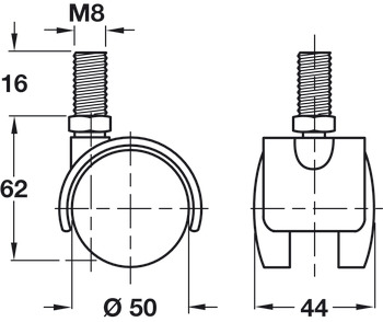 D50mm Twin Castor Swivel without Brake M8 Bk - view 2