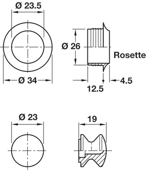 Mini Push-Lock+Rosette Set 16mm Plastic Wht - view 2