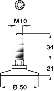 Adj Screw D50mm w Fixed Foot M10x34mm - view 2