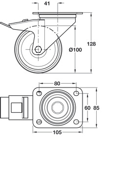 D100mm Castor Swivel without Brake Plastic Steel Steel - view 2