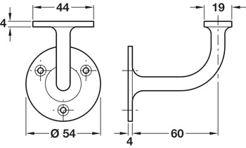 D54mm Handrail Bracket 60mm Zinc Alloy PC - view 2