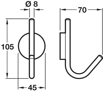 Fluid Coat Hook 205mm 17mm Fixing Centres BMSS - view 5