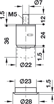 PushButton Cylinder D22mm M5 MNP Differ - view 2