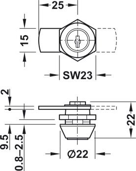 Cylinder Cam Lock 22mm 60-001 Dir.A - view 2