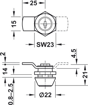 Cylinder Cam Lock Crnk 22mm Differ Dir.1 - view 2