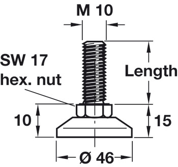 Adj Screw D46mm w Fixed Foot M10x50mm - view 3