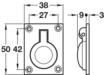 Flush Ring Pull Handle 50x38x12mm Brass SC - view 2