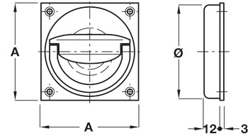 Flush Ring Pull Handle 75x75mm Brass SN - view 2
