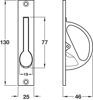 Mortice Gravity Drop Pull Handle Brass SN - view 2