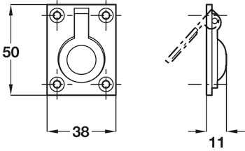 Flush Ring Pull Handle 50x38x11mm Brass Polished Brass - view 2