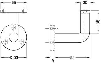 D53mm Handrail Bracket 81mm 316 SSS - view 2
