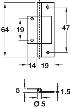 Flush Hinge 64x19mm Inset Stght 290 Self - view 2