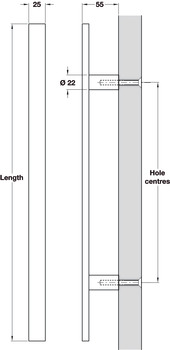 Flat Sec Pull Handle BT 300mm Fixing Centres 316 PSS - view 2
