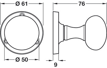 Mortice Mush Knob Set D50/61mm Zinc Alloy PC - view 2