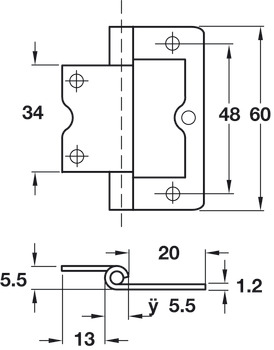 Flush Hinge 60x20mm Inset Steel EB - view 2