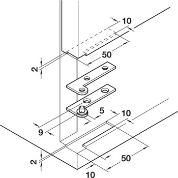 Corner Pivot Hinge 250D wo Stop 50mm BP - view 2