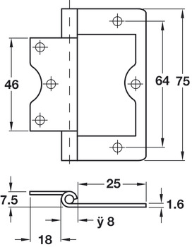 Flush Hinge 75x25mm LD Inset M.Steel EB - view 2