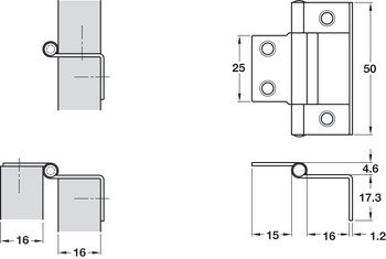 Cranked Flush Hinge 15-16mm 50mm Steel FB - view 2