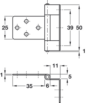 Flush Hinge Cranked 50mm Steel EB - view 2