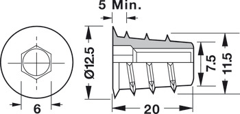 Screw-In Sleeve M6 D7.5x20mm SW6 Zinc Alloy Galvanised - view 2