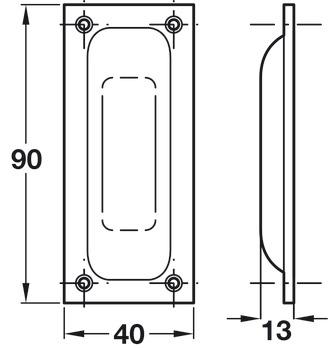 Flush Pull Handle 90x40x13mm Aluminium SAA - view 2