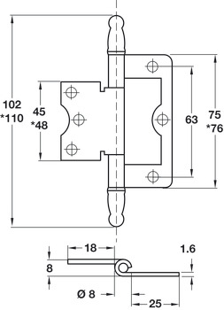 Flush Hinge 76x25mm MD Inset Steel FB - view 2