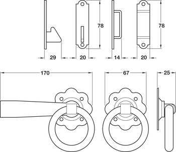 Plain Ring Gate Latch D67x170mm Steel Black - view 2