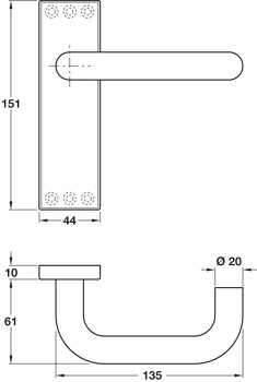 Lvr Hdls/Plt D20x151x44mm WC Aluminium SAA CLR - view 2