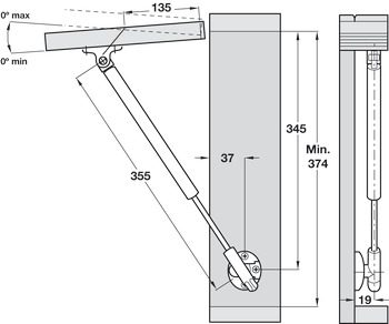 Lid Stay Automatic Opening 355mm 120N - view 3