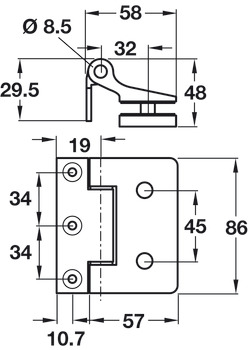 Fernando Slim Gls Door Hinge 86x57mm SNP - view 2
