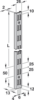Supp Chnl Dbl Slot 1495mm PC Steel Silver Col - view 2