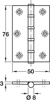 Butt Hinge BB Sqr 76x50mm Brs SCP - view 2