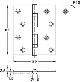 Phoenix SL Butt Hng Square 102x89mm 304 SSS - view 2