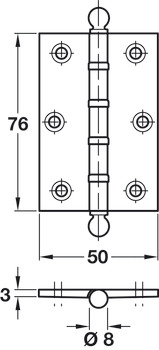 Butt Hinge Ball BB 76x50mm Brs PCP - view 2