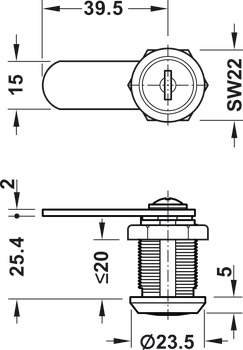 Econo Cam Lock Steel Cam 90D A 23.5/20mm KA - view 2