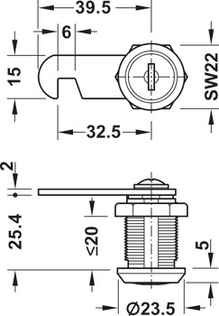 Econo Cam Lock Hk Cam 90D B 23.5/20mm KA - view 2