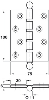Butt Hinge Ball FR30 100x75mm Brs P/L - view 2