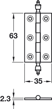 Butt Hinge Urn Finial 63x35mm Brs Polished - view 2