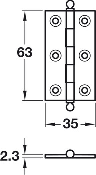 Butt Hinge Ball Finial 63x35mm Brs Polished - view 2