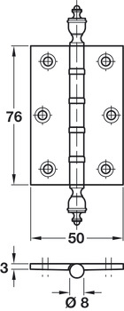 Butt Hinge Urn BB 76x50mm Brs SCP - view 2