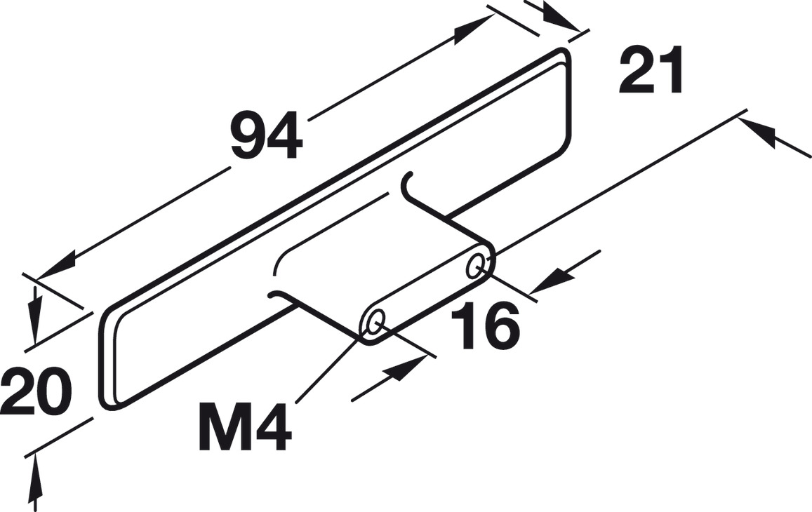 Luca Pull Handle Zinc Alloy PC 94x21x20mm 16mm Fixing Centres - view 3