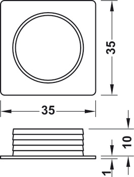 Push-Lock Square Rosette 19mm Plastic PCP - view 3
