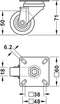 D50mm Castor Swivel without Brake Plastic Galvanised - view 2