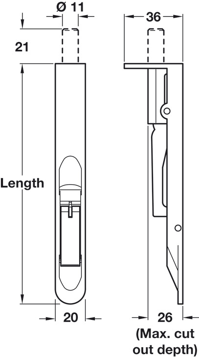 Lvr Act Flushbolt 202x20x36mm Rad SSS - view 3
