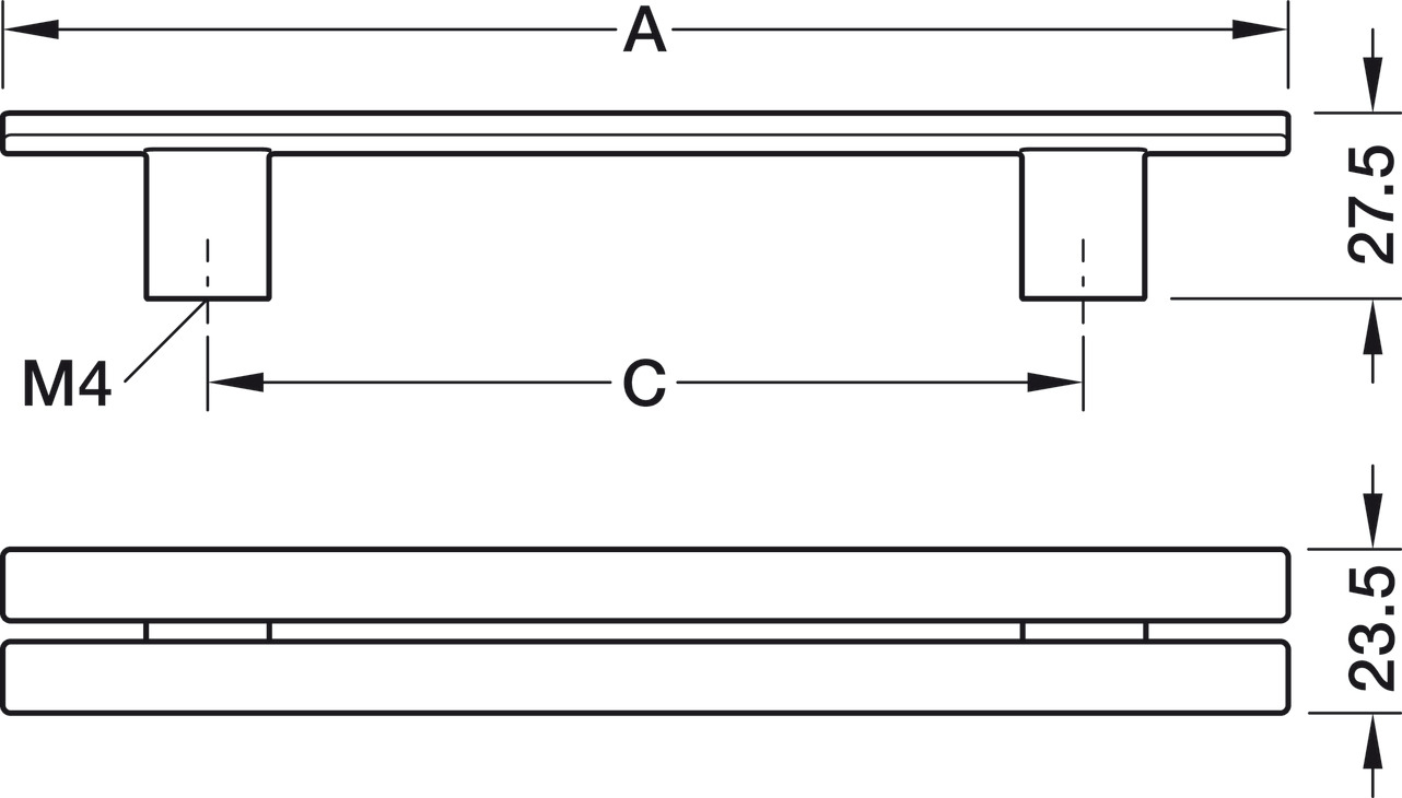Split Pull Handle Zinc Alloy Matte Black 128mm Fixing Centres - view 3