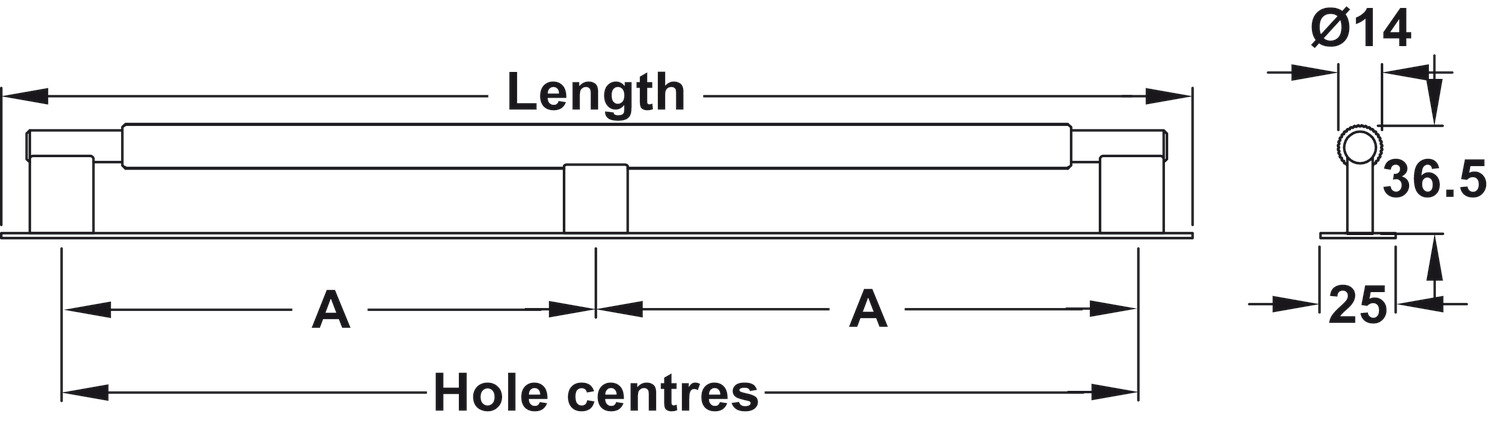 Arpa Pull Handle+BP Aluminium Bru Brs 1178/589 Fixing Centres - view 2