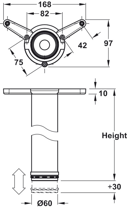 Leg w Adj D60x870mm Tub Steel BN - view 2