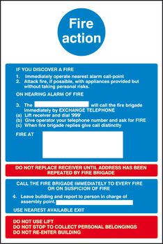 Sign 300x200mm-Fire action Wht/Blue/Red